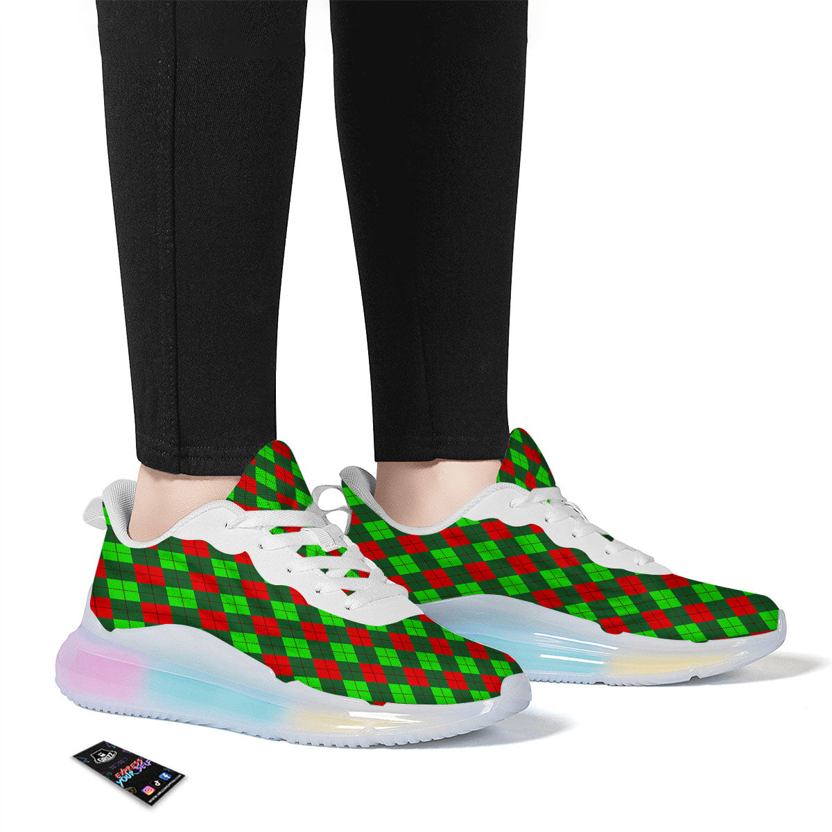 Argyle Green And Red Print Pattern Running Sneakers-grizzshop