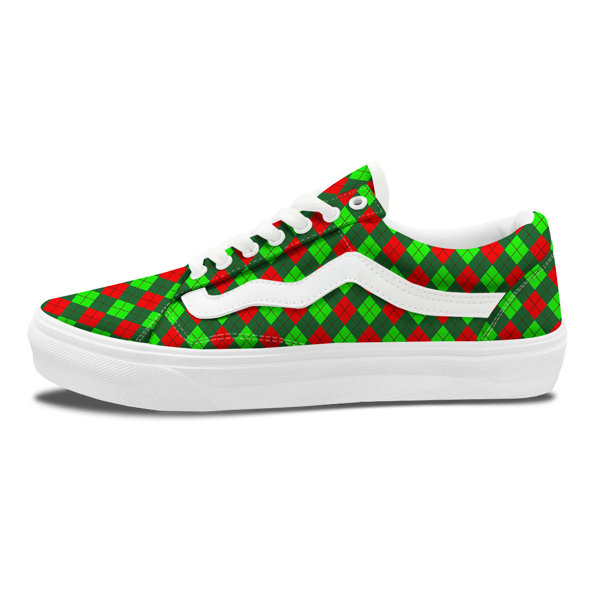 Argyle Green And Red Print Pattern Skate Shoes-grizzshop