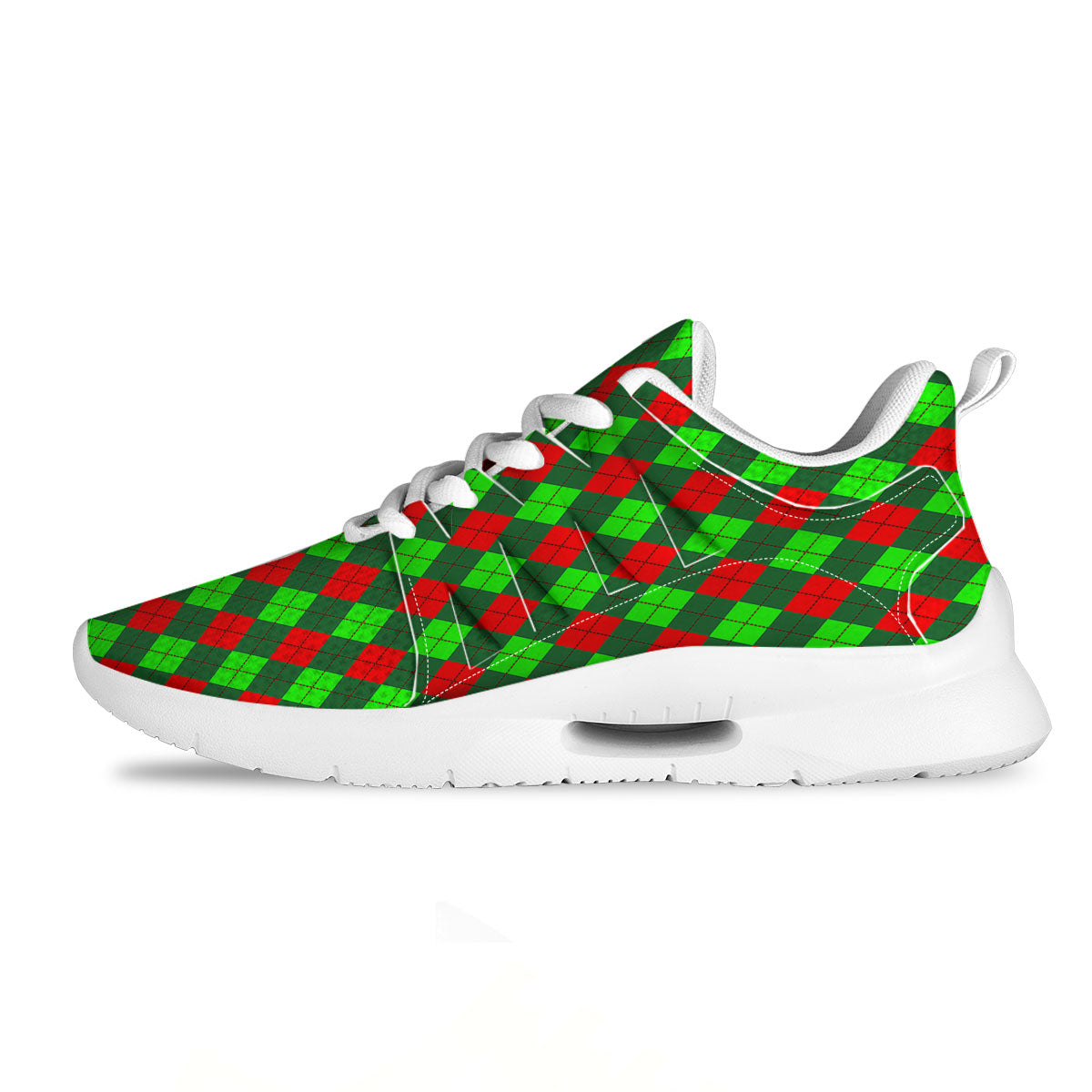 Argyle Green And Red Print Pattern Tennis Shoes-grizzshop