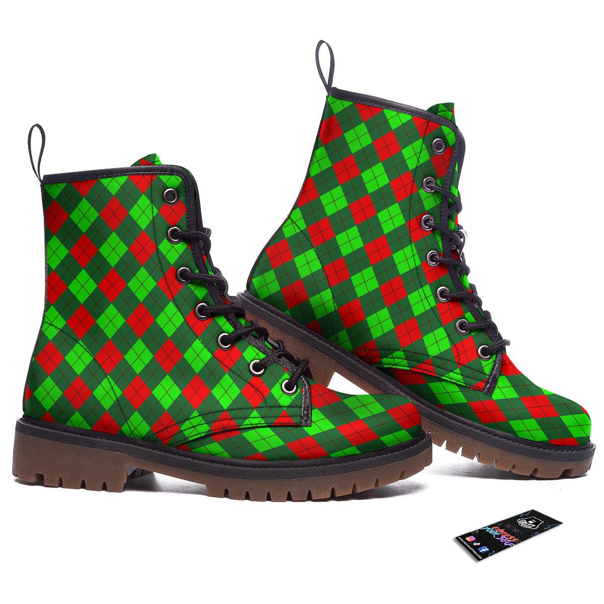 Argyle Green And Red Print Pattern Work Boots-grizzshop