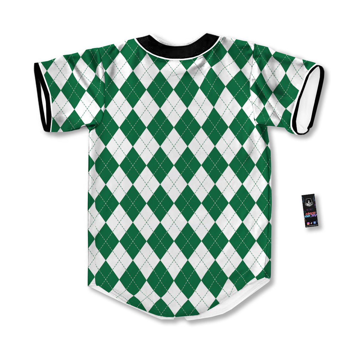 Argyle Green And White Print Pattern Baseball Jersey-grizzshop