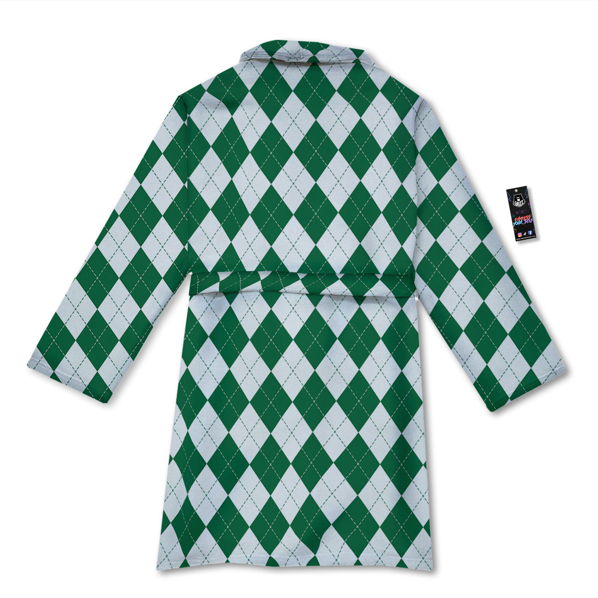 Argyle Green And White Print Pattern Bathrobe-grizzshop