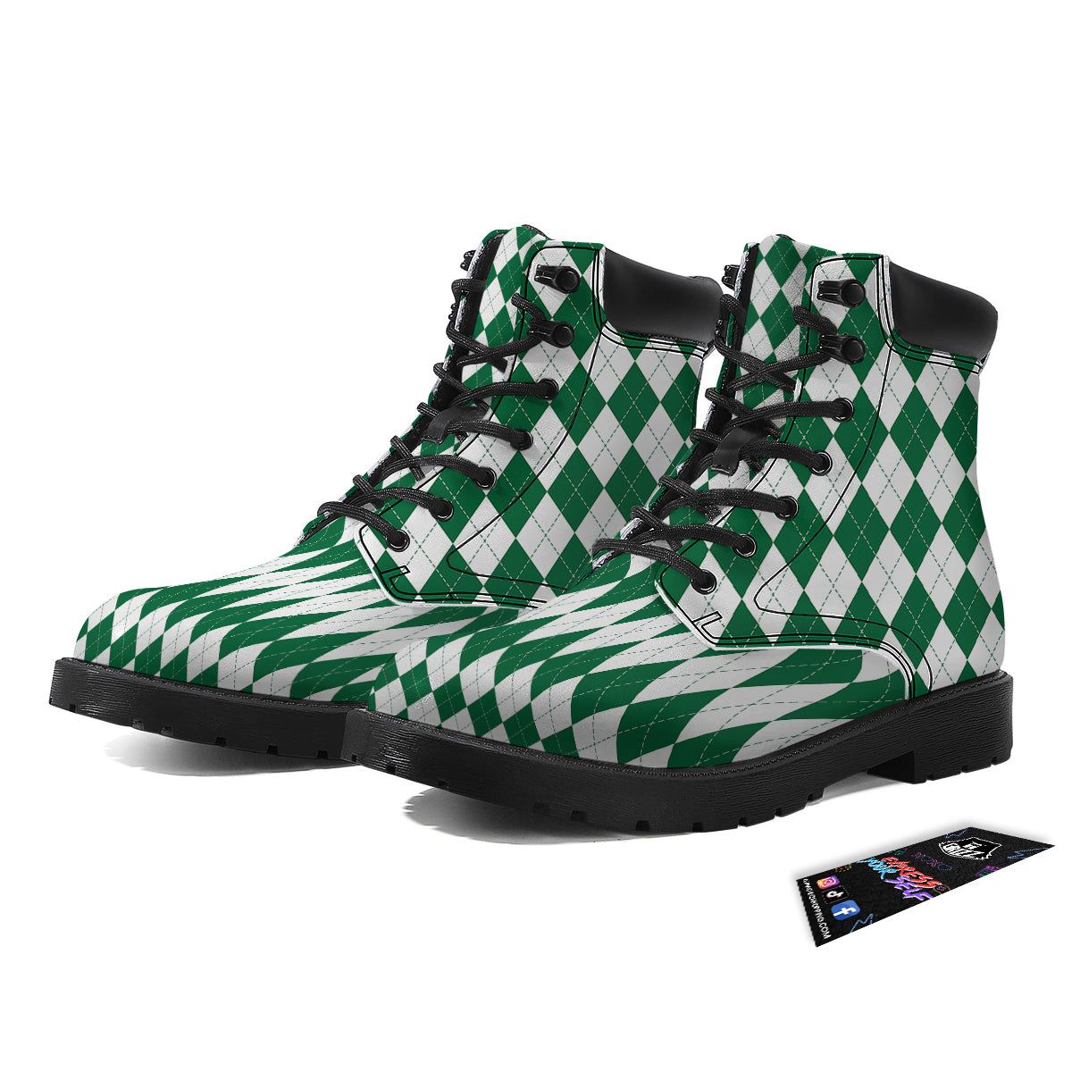Argyle Green And White Print Pattern Boots-grizzshop