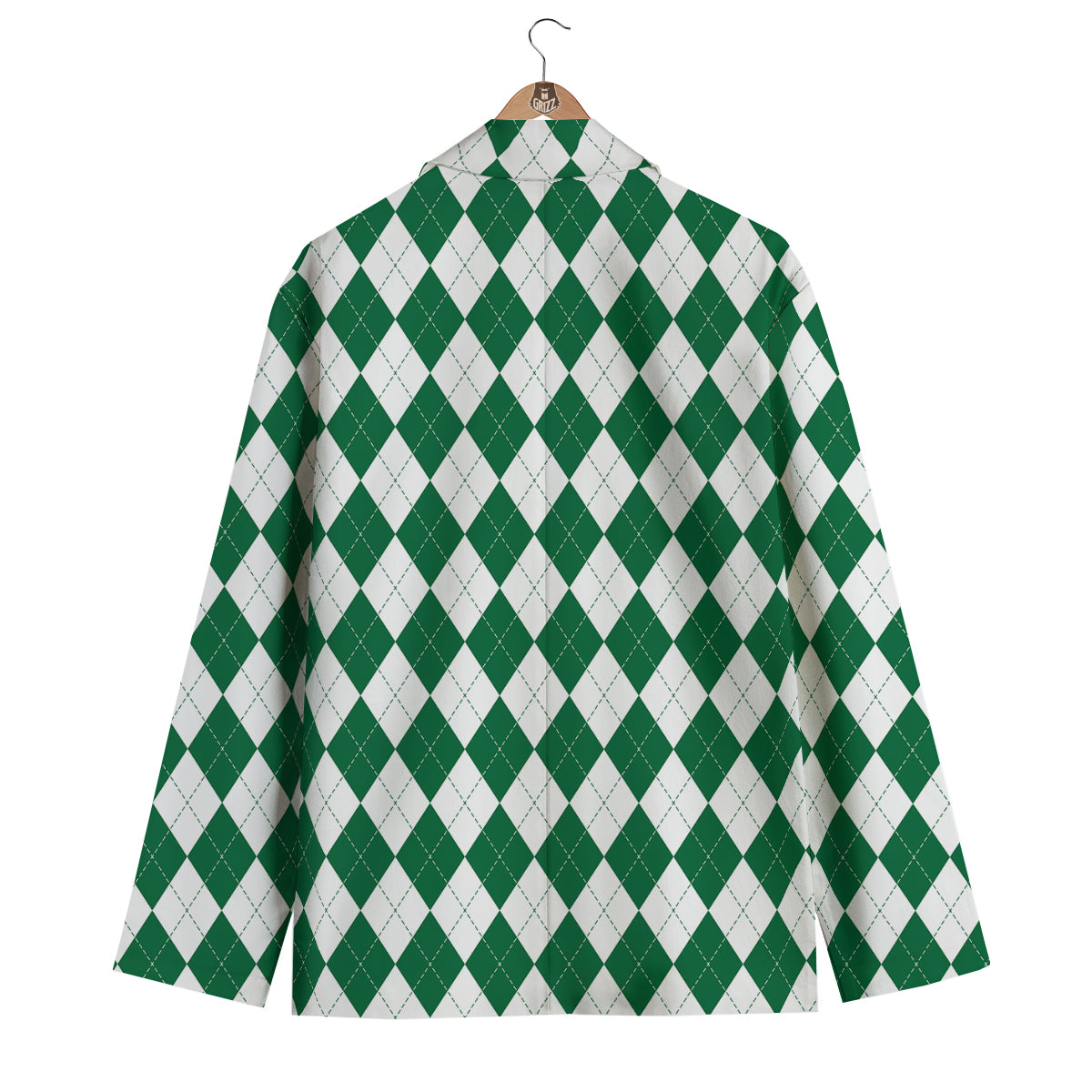 Argyle Green And White Print Pattern Men's Blazer-grizzshop