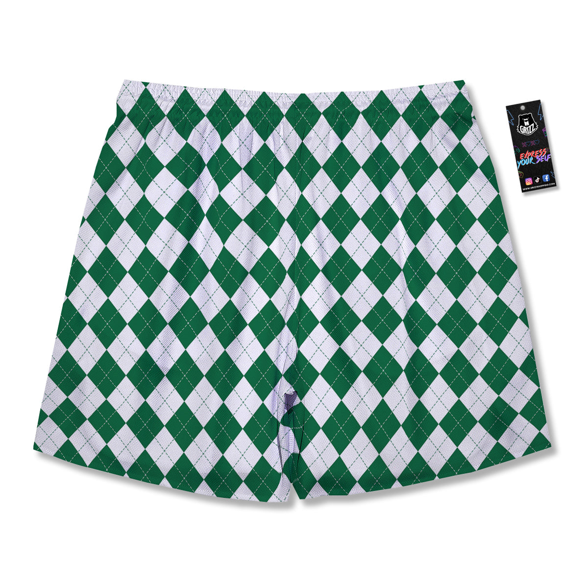 Argyle Green And White Print Pattern Men's Running Shorts-grizzshop