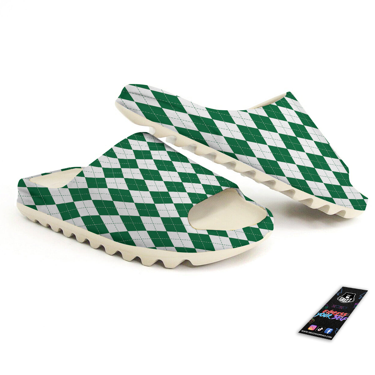 Argyle Green And White Print Pattern Sandals-grizzshop