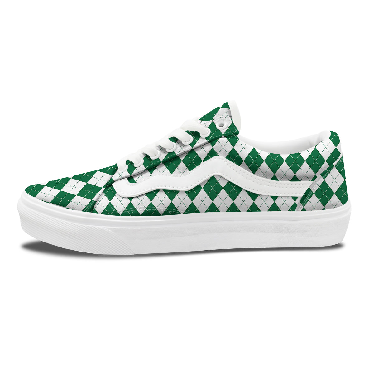 Argyle Green And White Print Pattern Skate Shoes-grizzshop