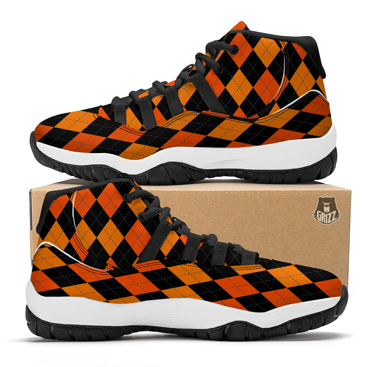 Argyle Green Print Pattern Black Bball Shoes-grizzshop