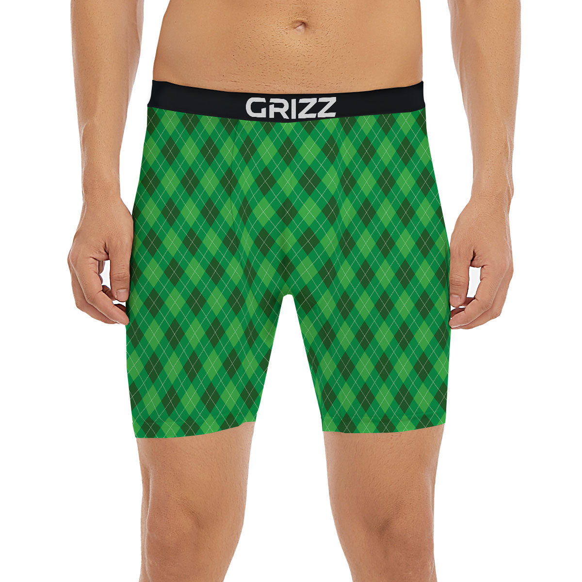 Argyle Green Print Pattern Boxer Briefs-grizzshop