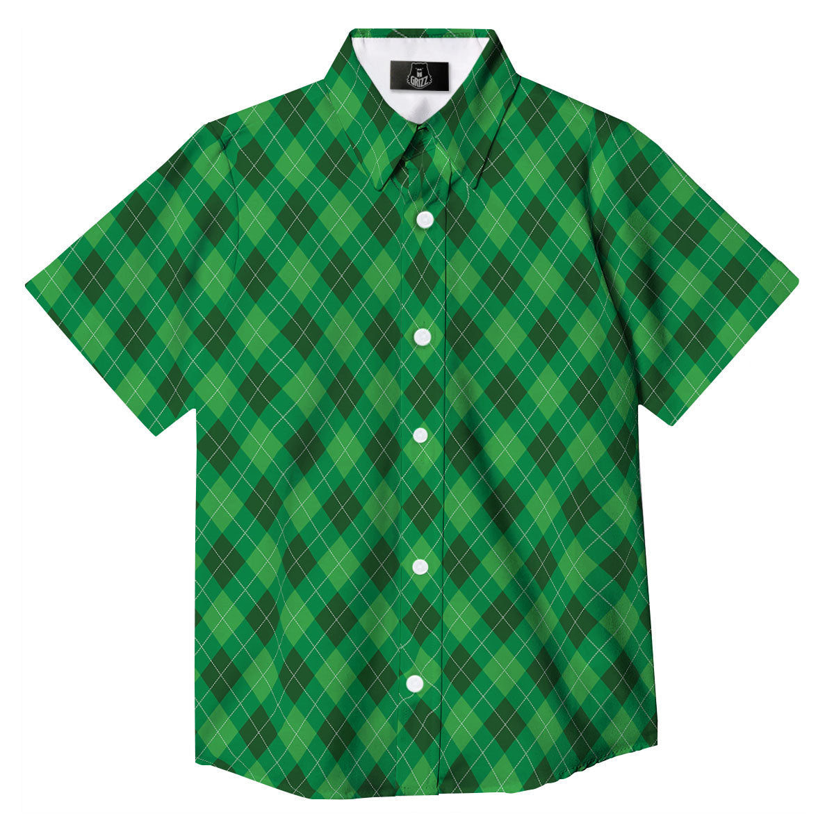 Argyle Green Print Pattern Button Up Shirt-grizzshop