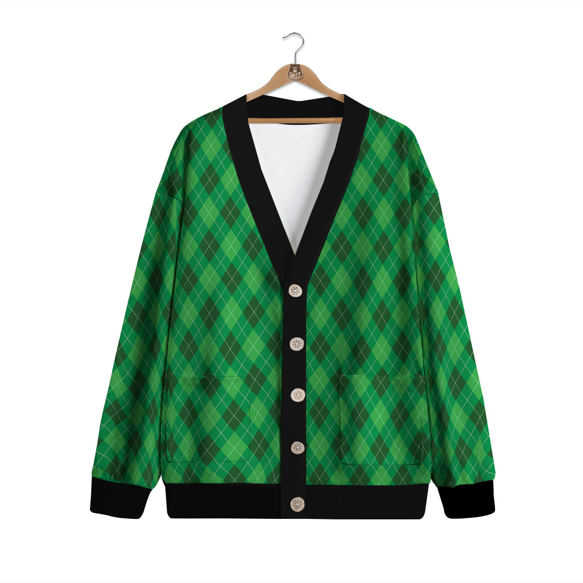 Argyle Green Print Pattern Cardigan-grizzshop