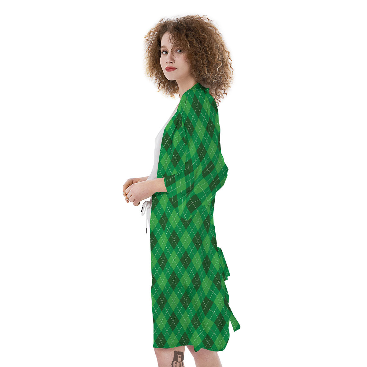 Argyle Green Print Pattern Kimono-grizzshop