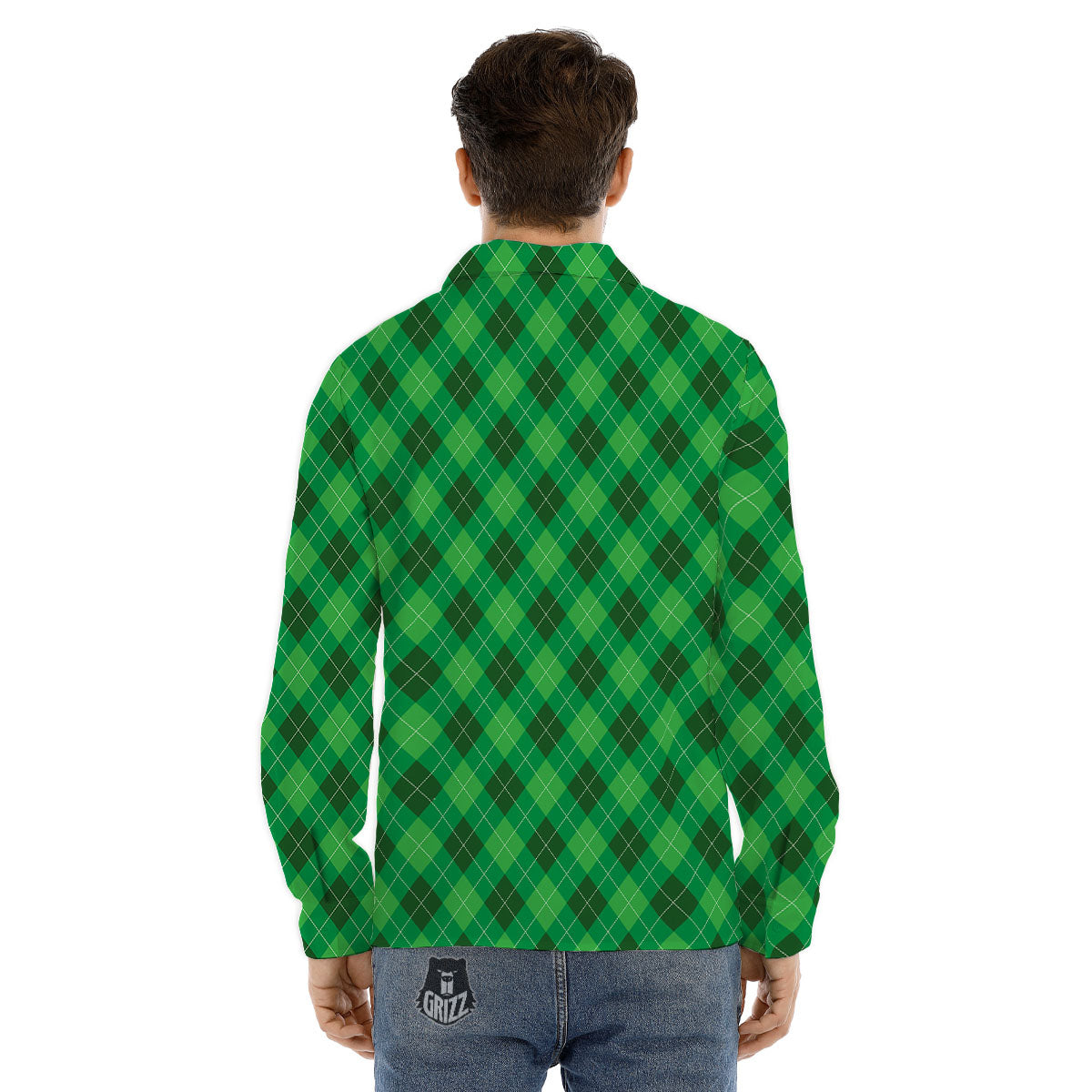 Argyle Green Print Pattern Men's Dress Shirts-grizzshop