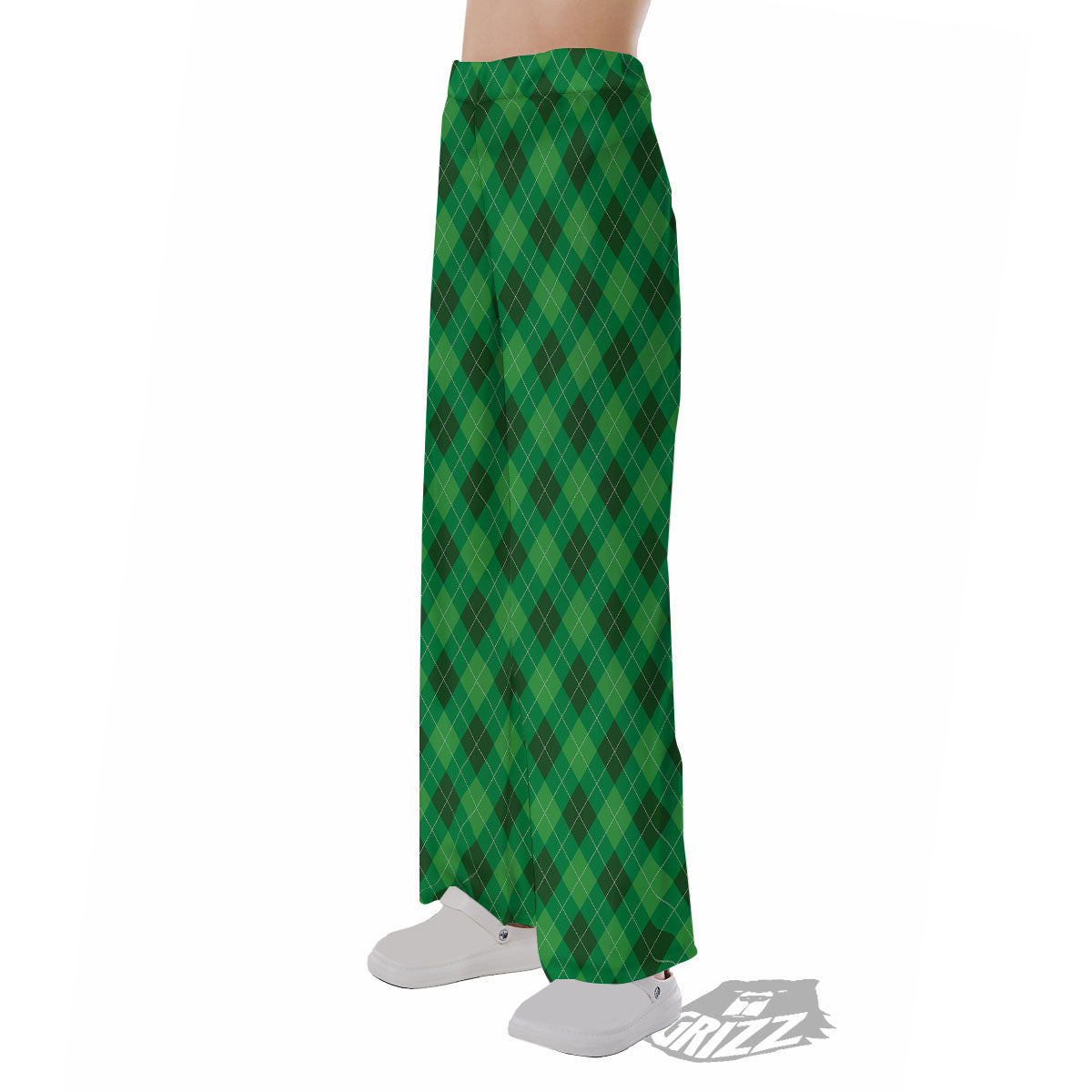 Argyle Green Print Pattern Pajama Pants-grizzshop