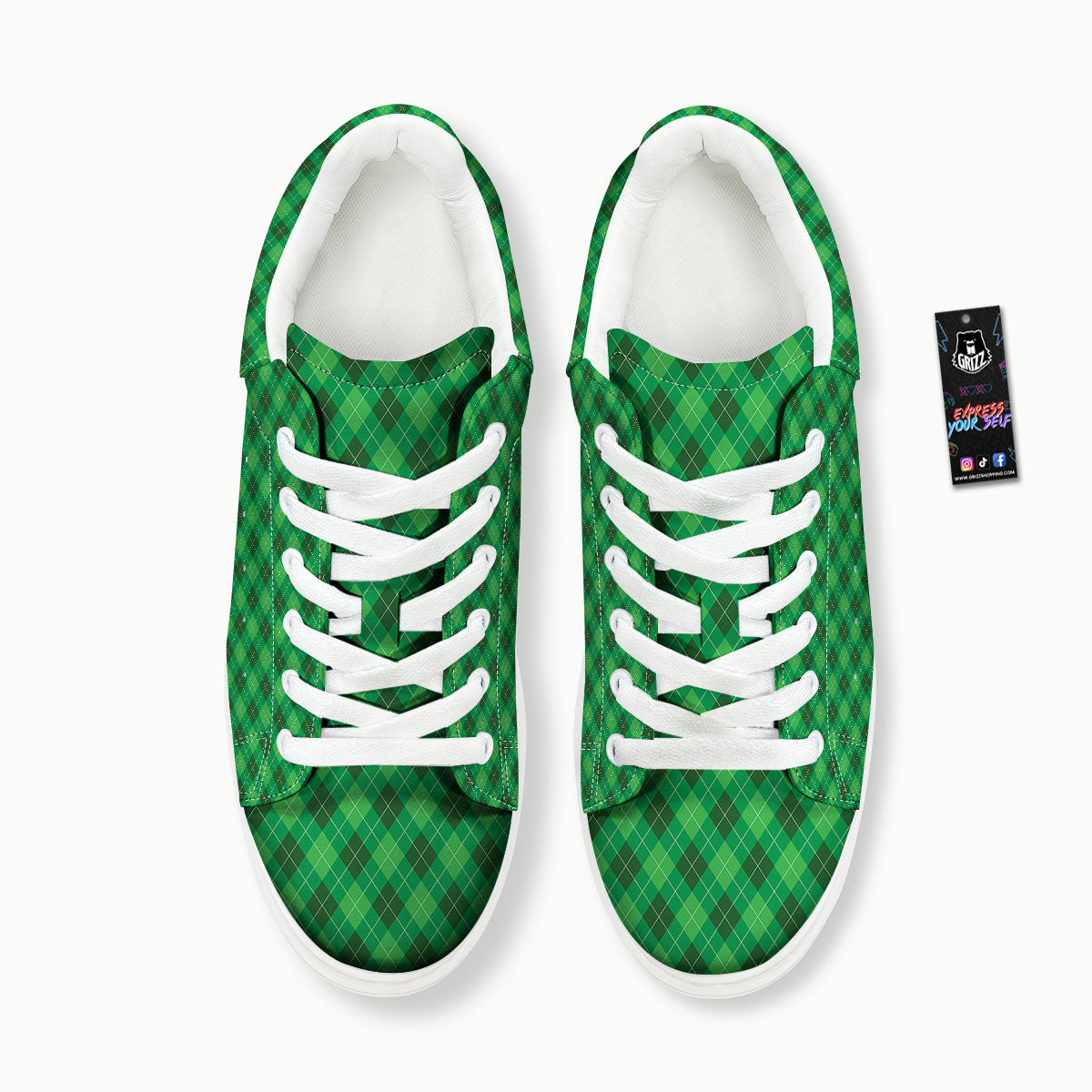 Argyle Green Print Pattern Platform Shoes-grizzshop