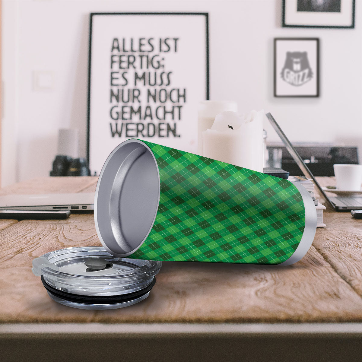 Argyle Green Print Pattern Tumbler-grizzshop