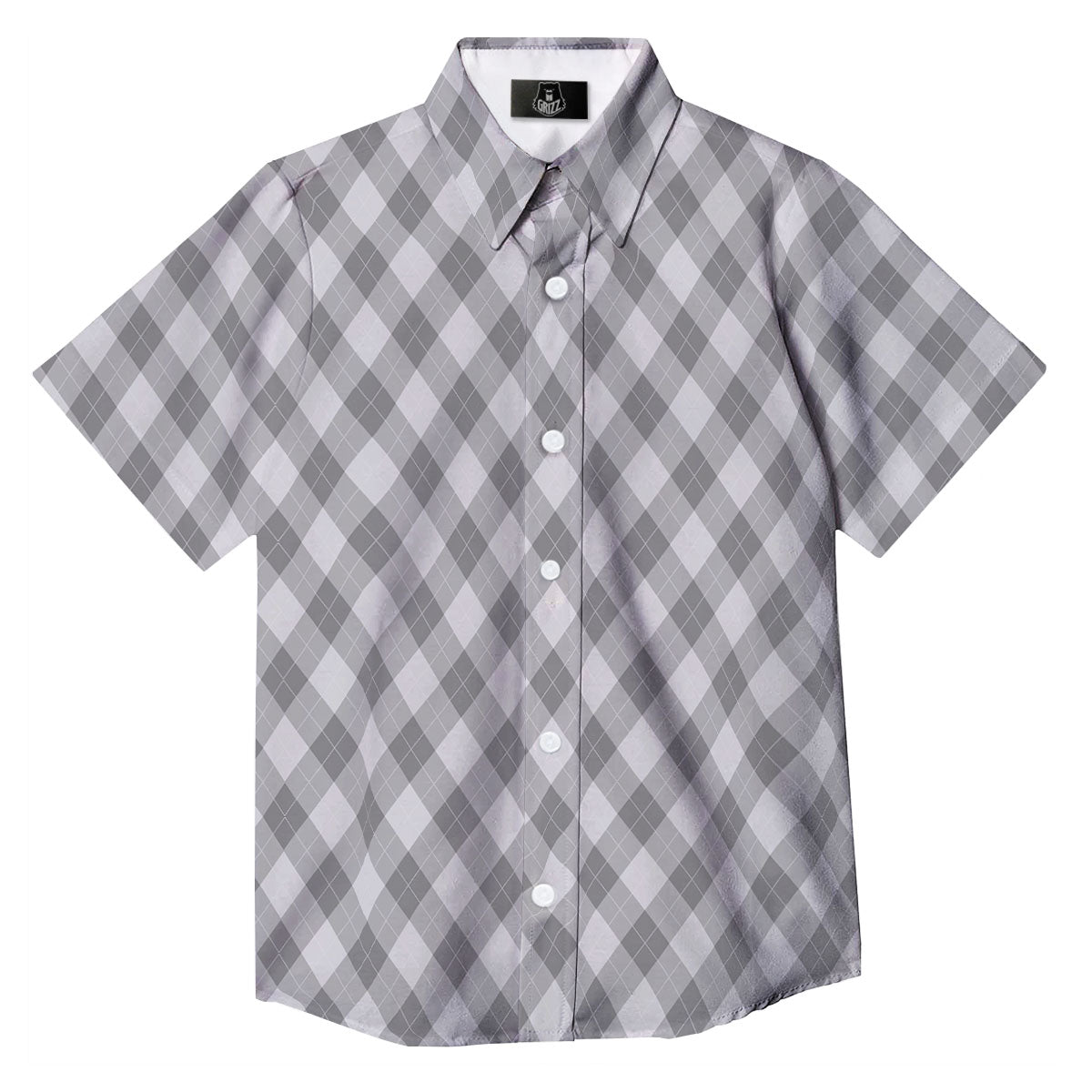 Argyle Grey Print Pattern Button Up Shirt-grizzshop