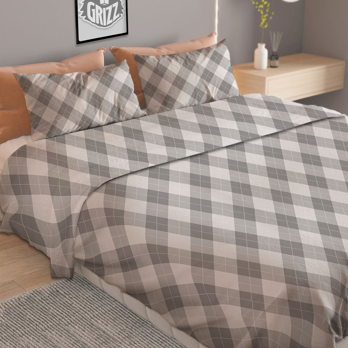 Argyle Grey Print Pattern Duvet Cover Bedding Set-grizzshop