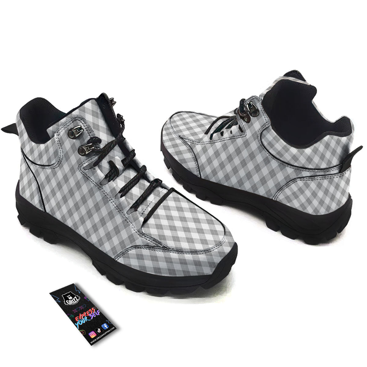 Argyle Grey Print Pattern Hiking Shoes-grizzshop