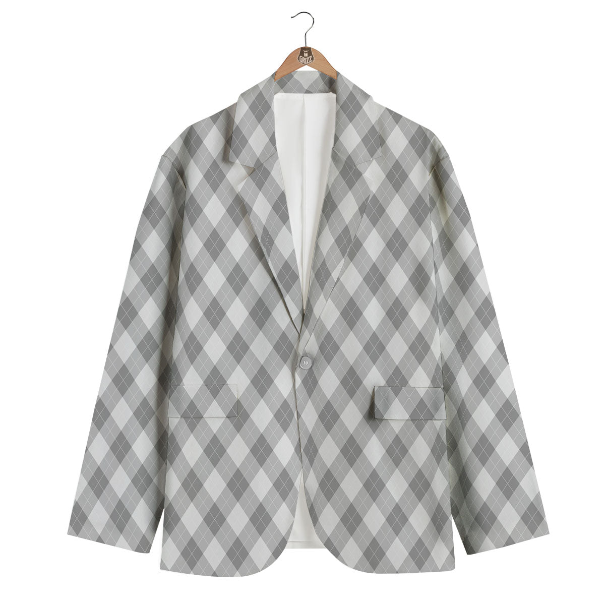 Argyle Grey Print Pattern Men's Blazer-grizzshop