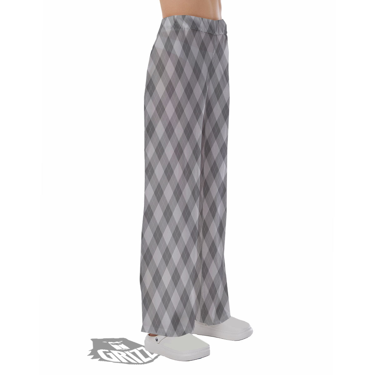 Argyle Grey Print Pattern Pajama Pants-grizzshop