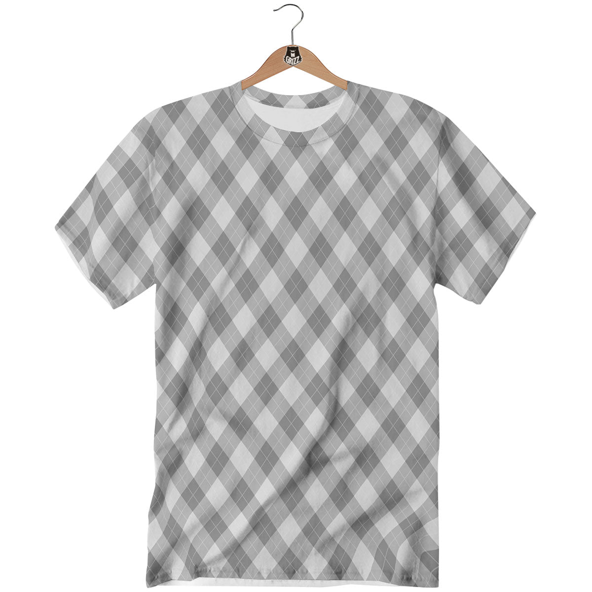 Argyle Grey Print Pattern T-Shirt-grizzshop