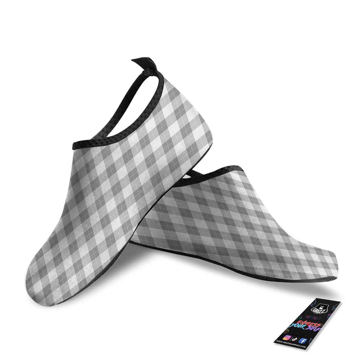 Argyle Grey Print Pattern Water Shoes-grizzshop