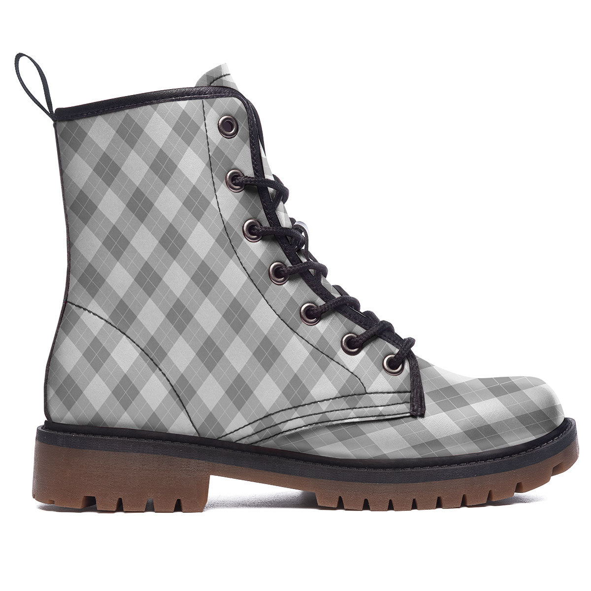 Argyle Grey Print Pattern Work Boots-grizzshop