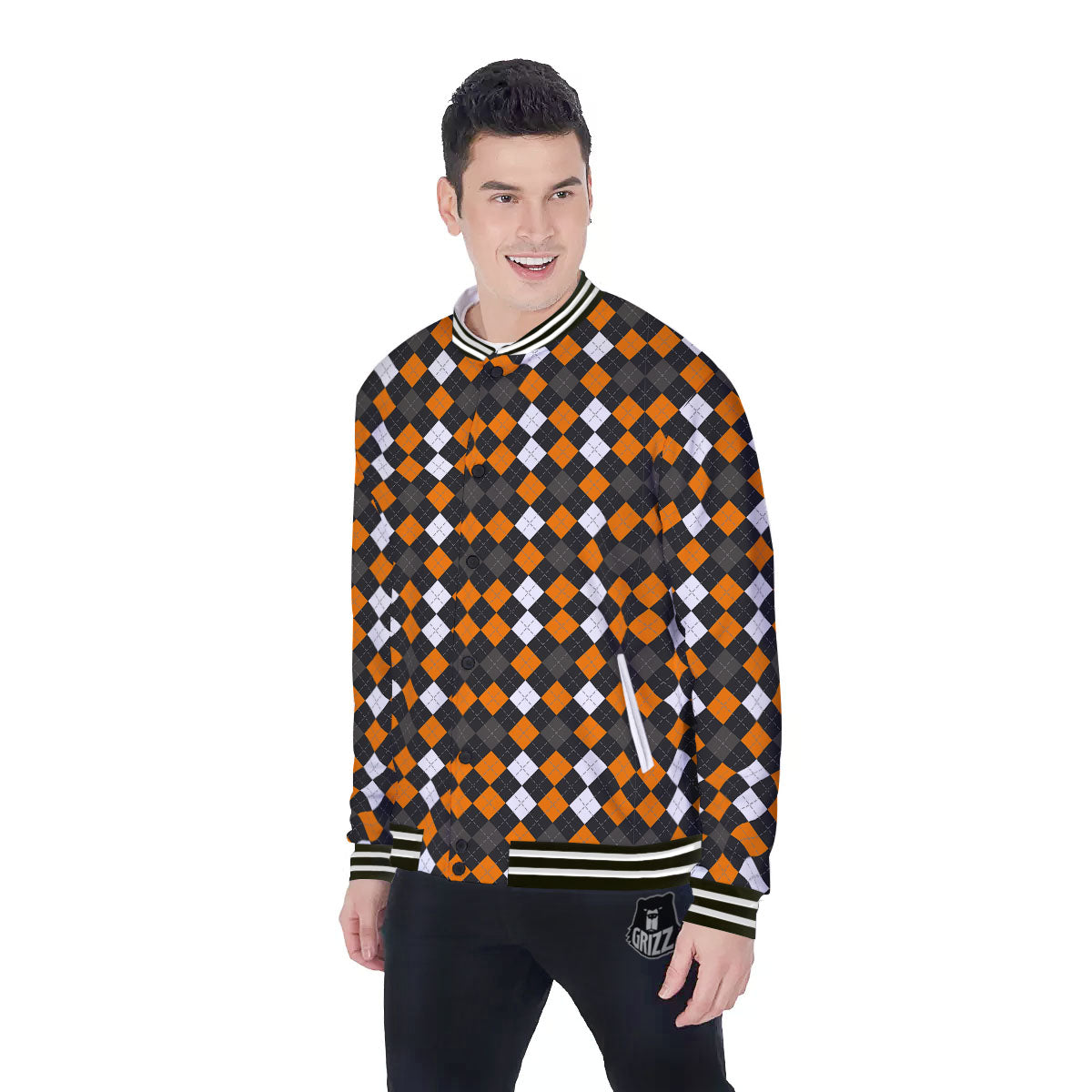 Argyle Halloween Print Pattern Baseball Jacket-grizzshop
