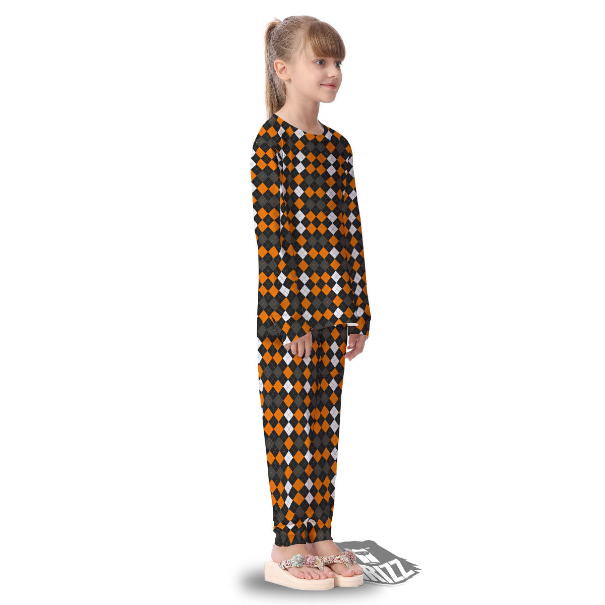 Argyle Halloween Print Pattern Kid's Pajamas-grizzshop
