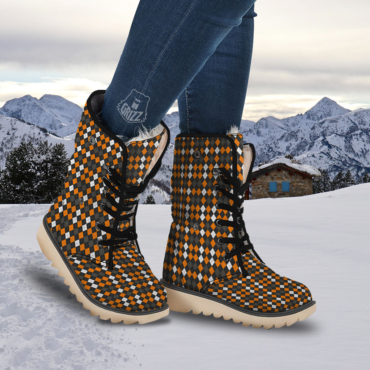 Argyle Halloween Print Pattern Snow Boots-grizzshop