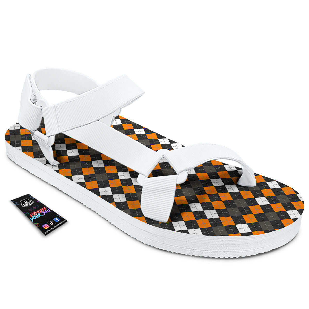 Argyle Halloween Print Pattern White Open Toe Sandals-grizzshop