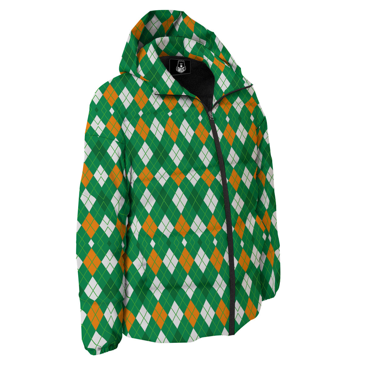 Argyle Irish Print Pattern Down Jacket-grizzshop