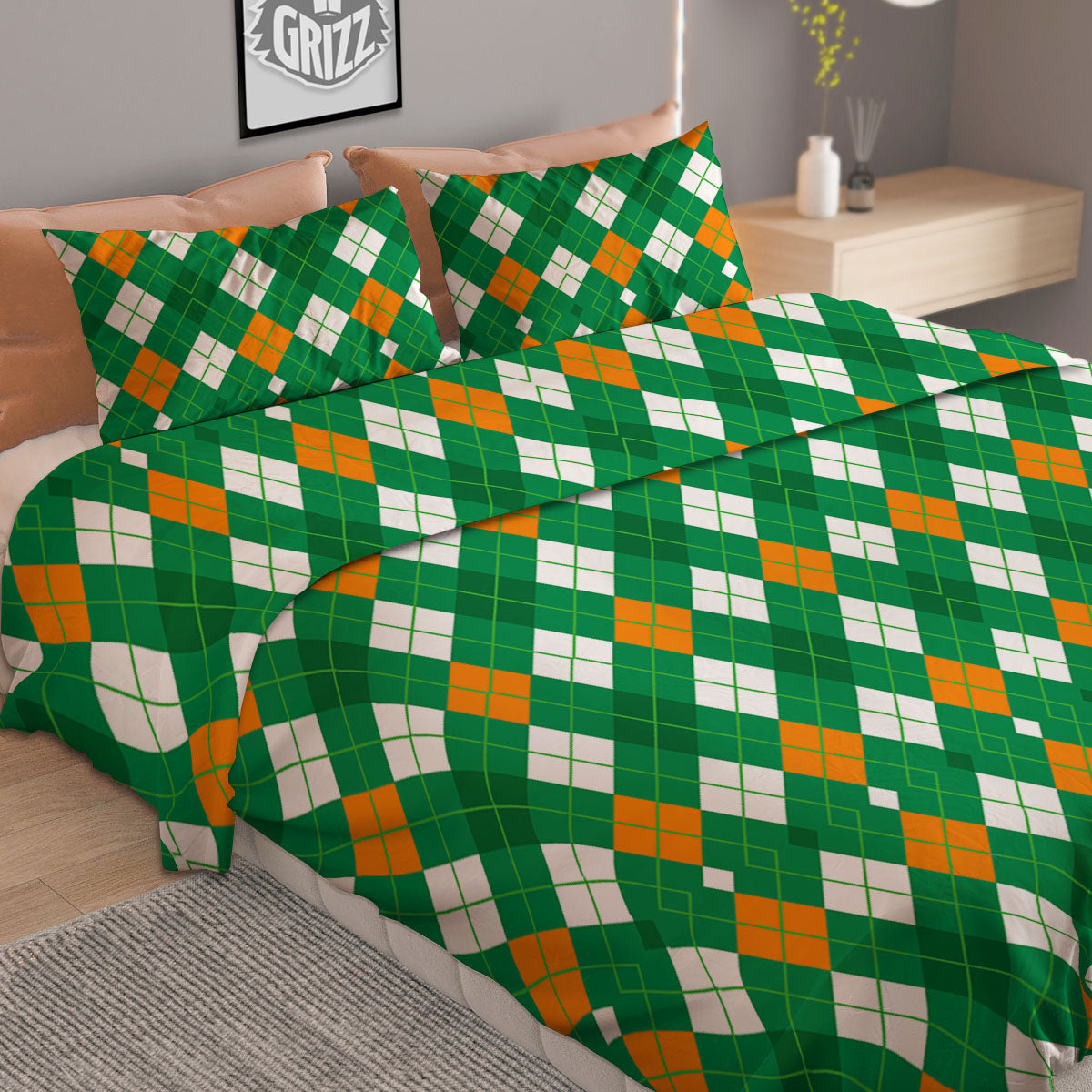Argyle Irish Print Pattern Duvet Cover Bedding Set-grizzshop