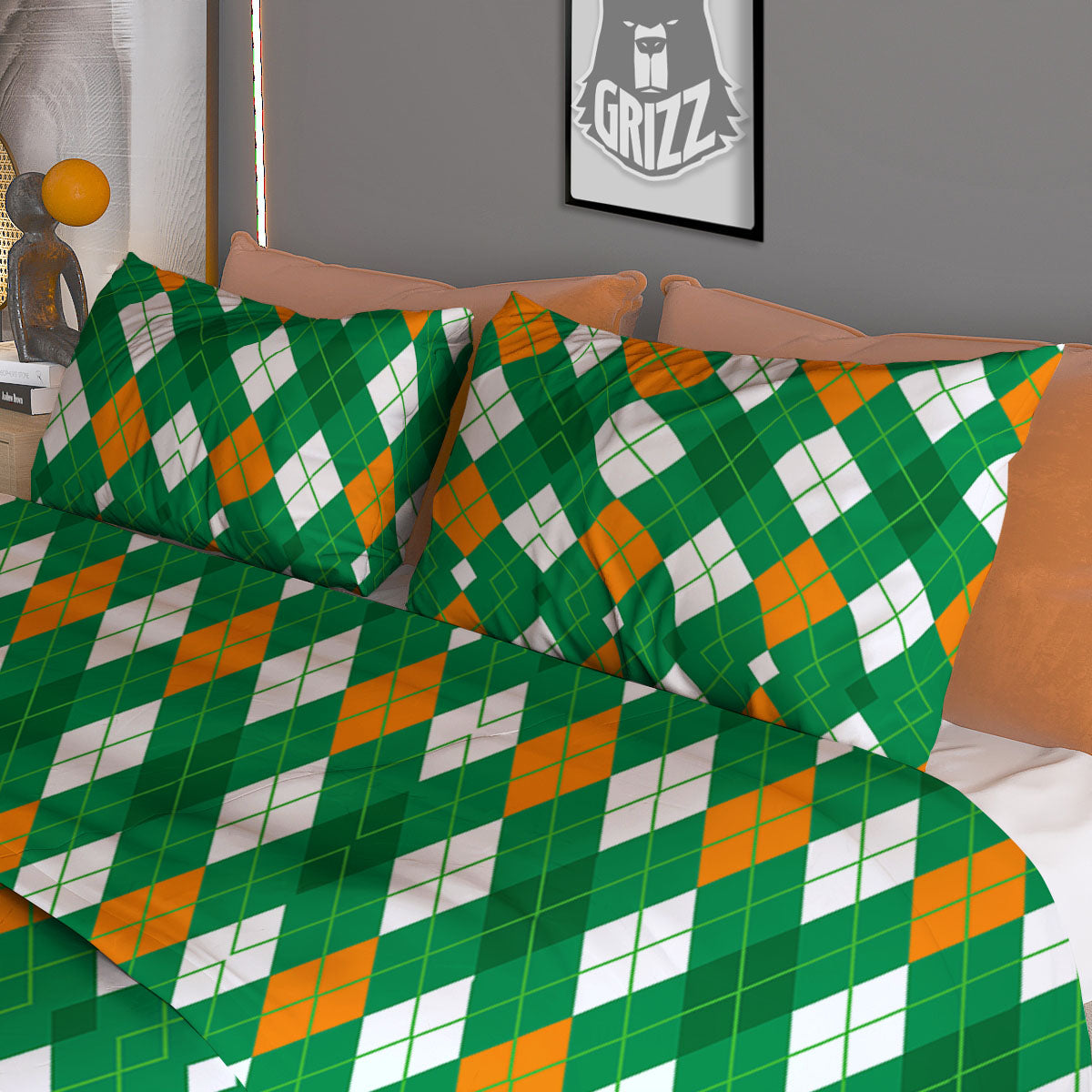 Argyle Irish Print Pattern Duvet Cover Bedding Set-grizzshop