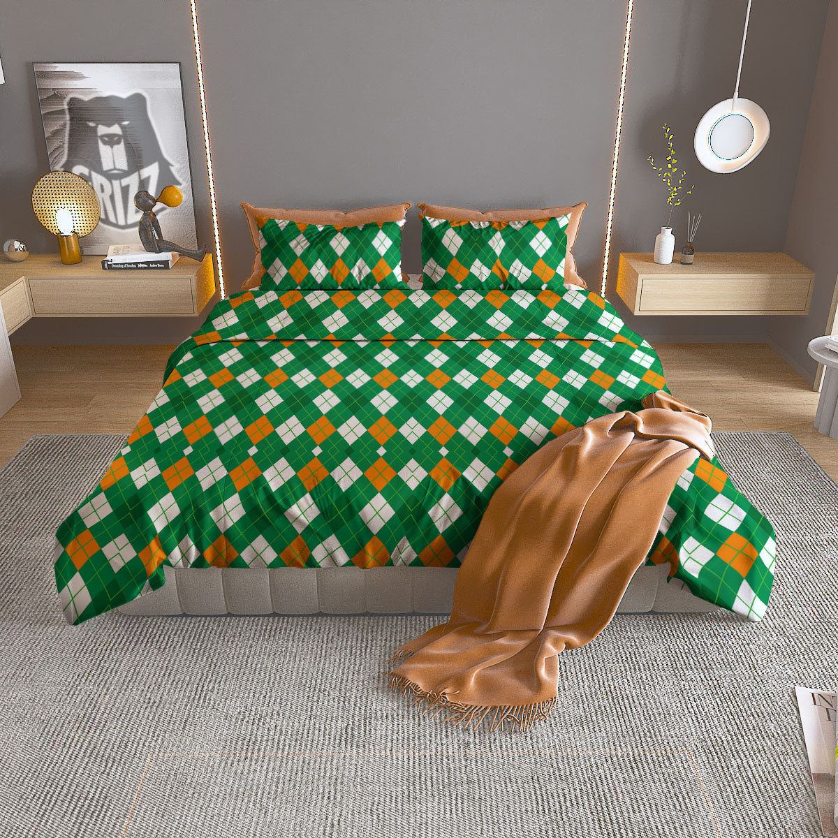 Argyle Irish Print Pattern Duvet Cover Bedding Set-grizzshop