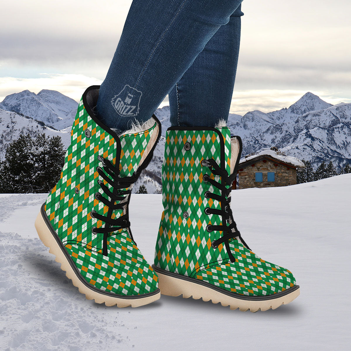 Argyle Irish Print Pattern Snow Boots-grizzshop