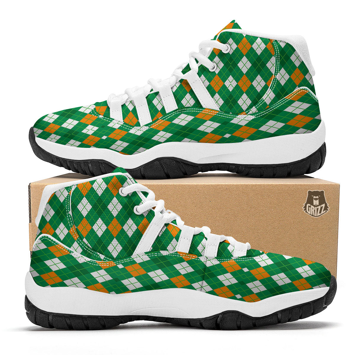 Argyle Irish Print Pattern White Bball Shoes-grizzshop