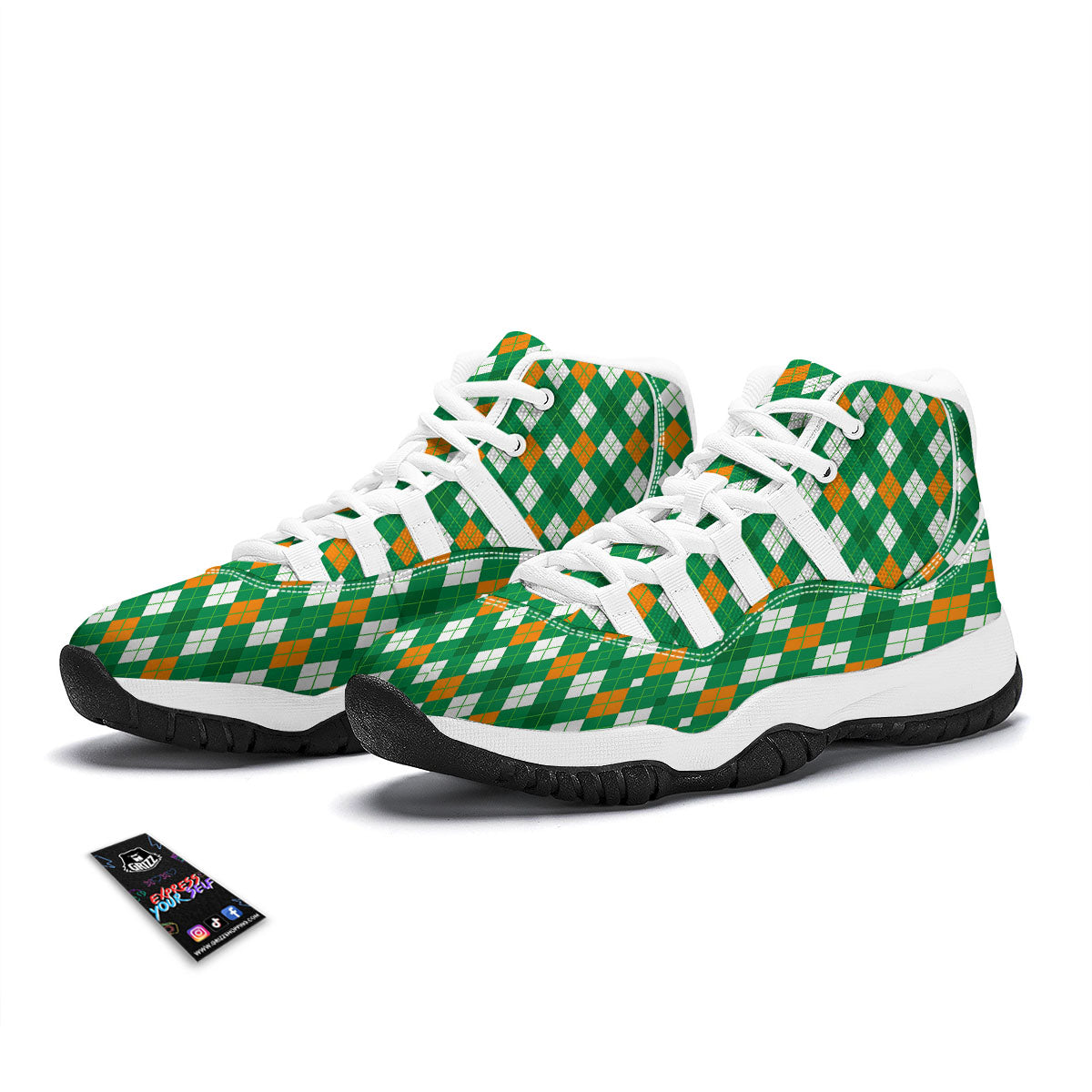Argyle Irish Print Pattern White Bball Shoes-grizzshop