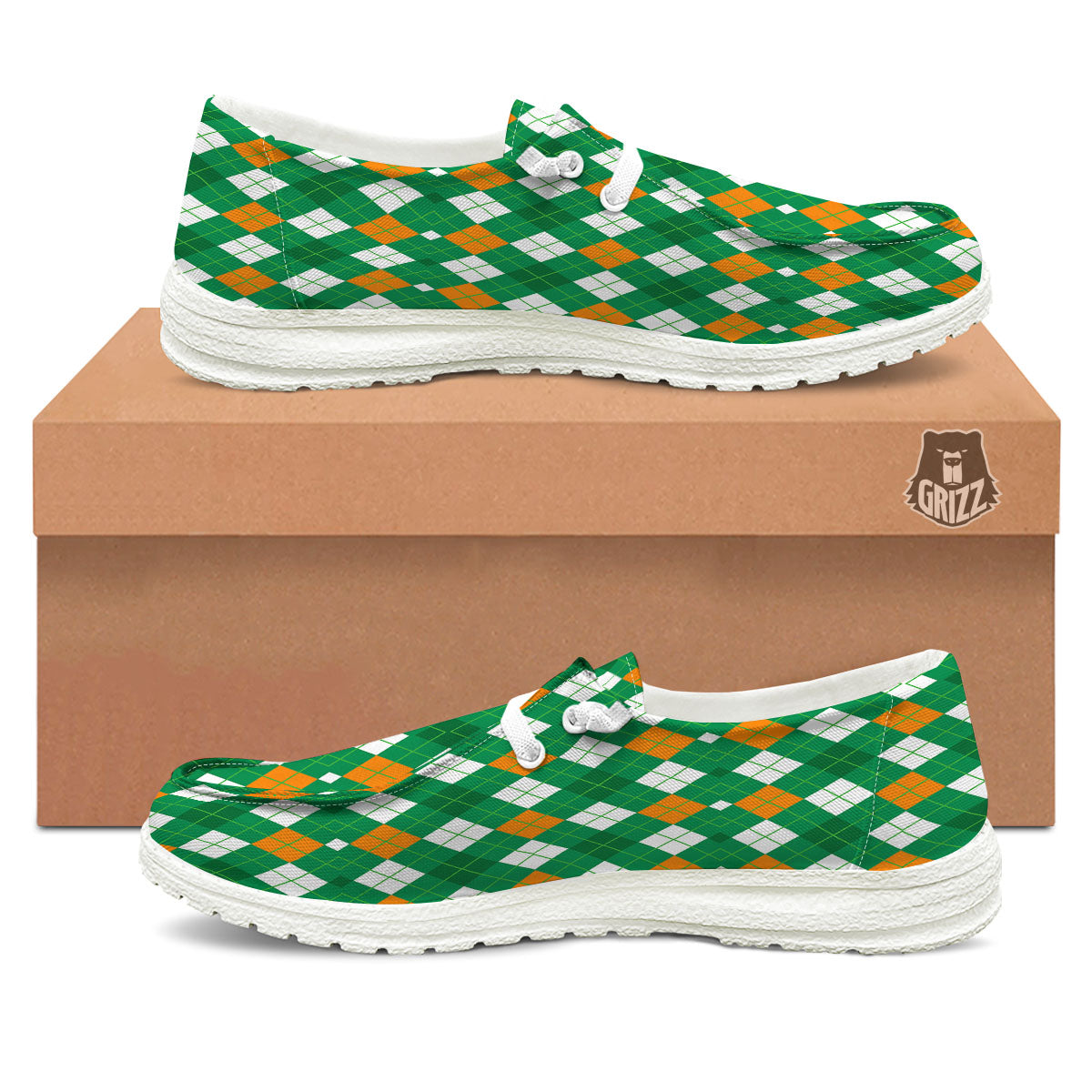 Argyle Irish Print Pattern White Loafers-grizzshop