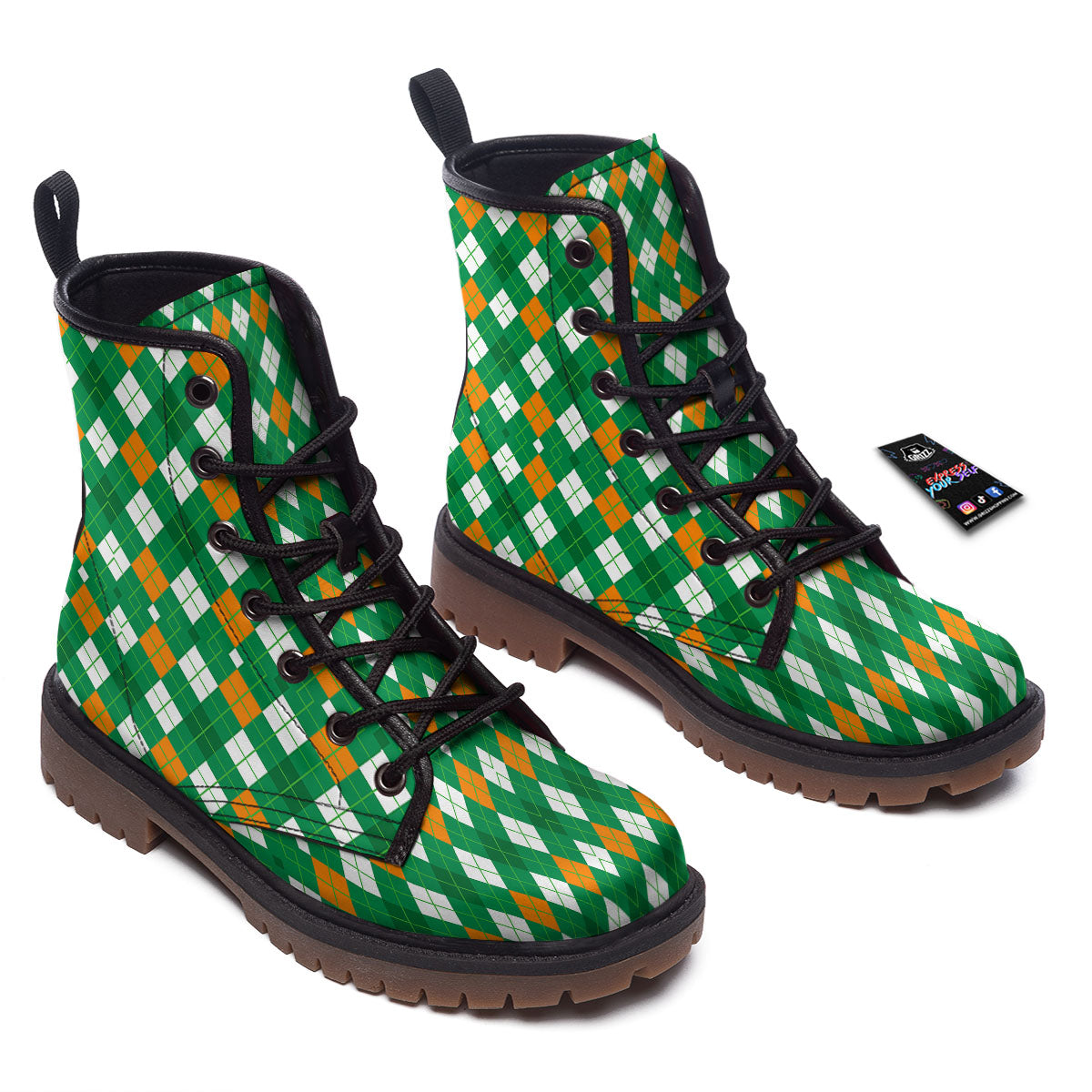Argyle Irish Print Pattern Work Boots-grizzshop