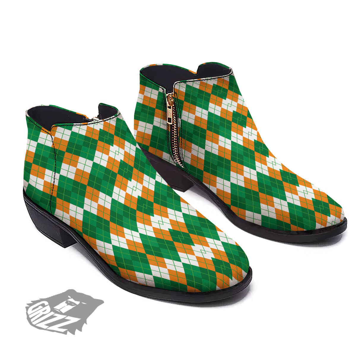 Argyle Irish Themed Print Pattern Ankle Boots-grizzshop