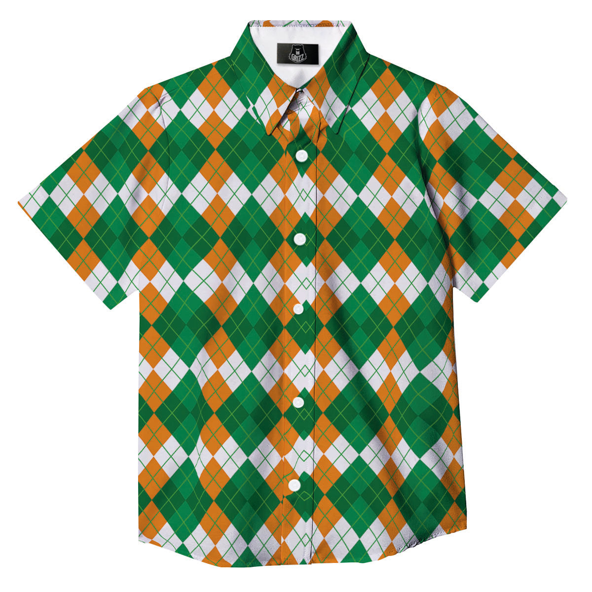 Argyle Irish Themed Print Pattern Button Up Shirt-grizzshop