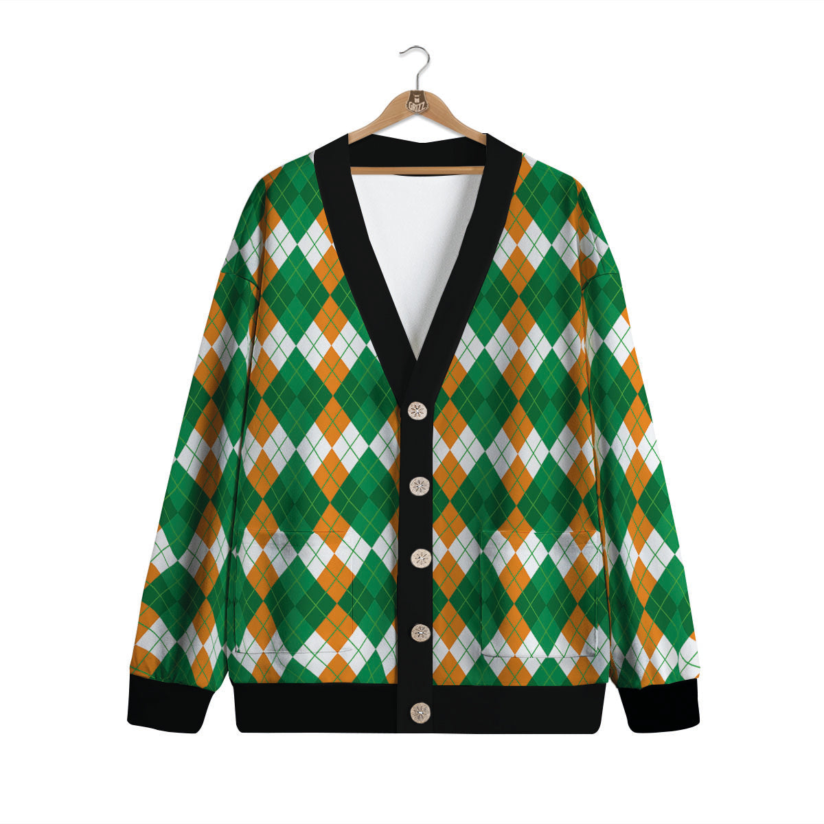 Argyle Irish Themed Print Pattern Cardigan-grizzshop