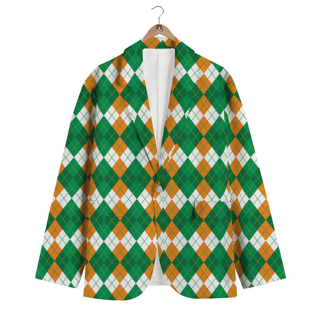 Argyle Irish Themed Print Pattern Men's Blazer-grizzshop