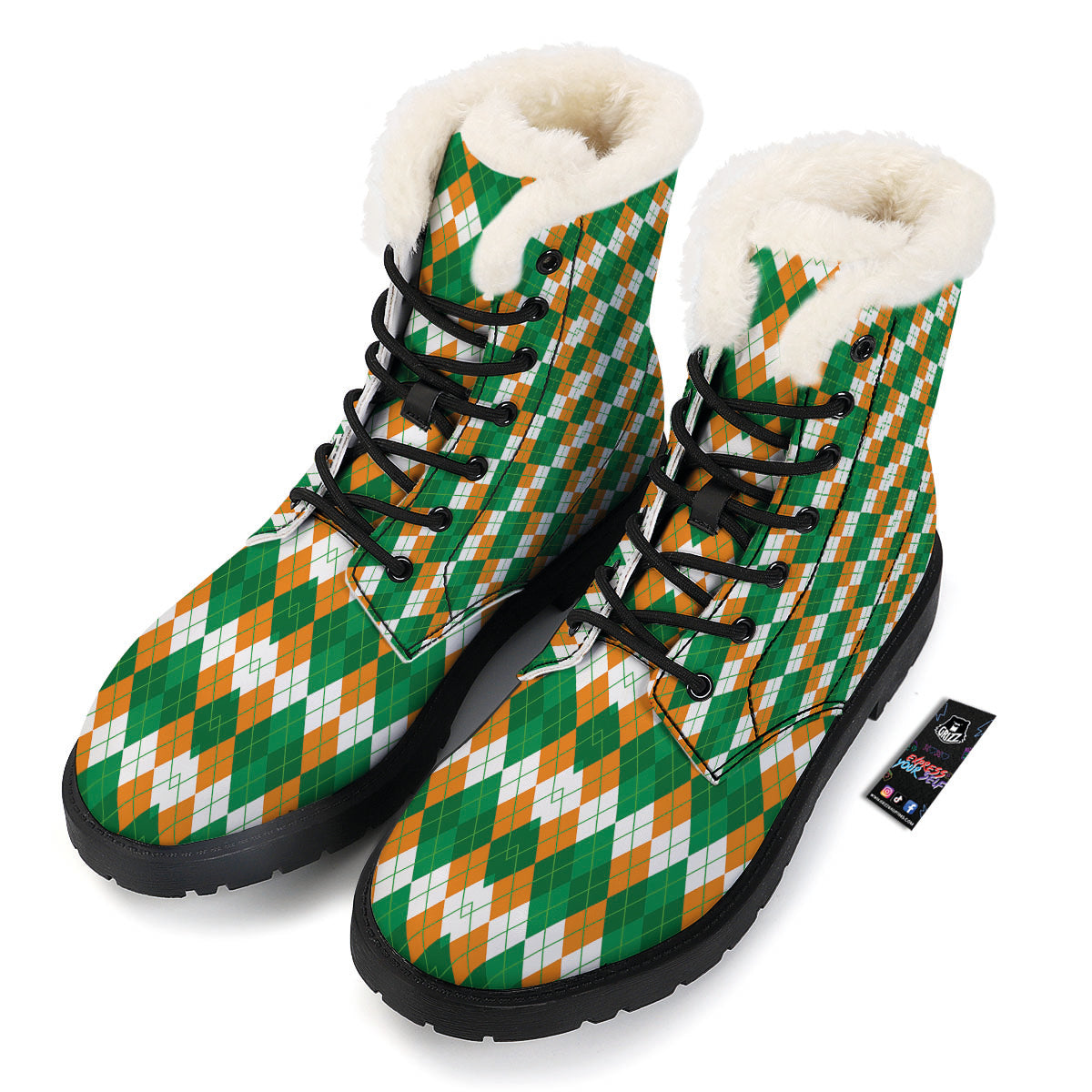 Argyle Irish Themed Print Pattern Winter Boots-grizzshop