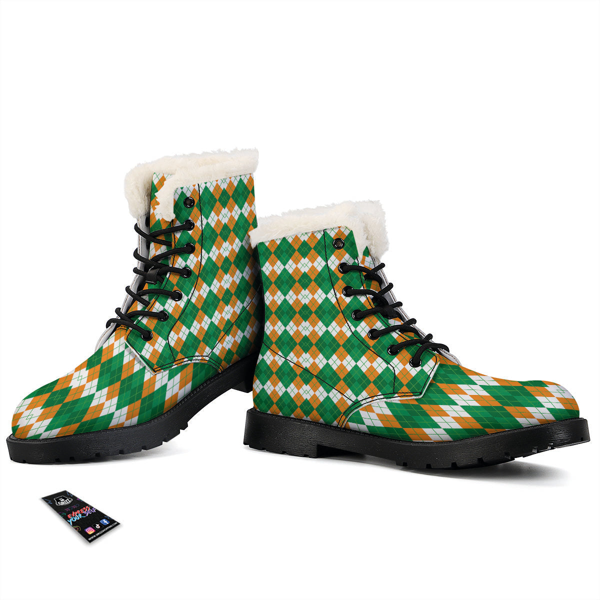 Argyle Irish Themed Print Pattern Winter Boots-grizzshop