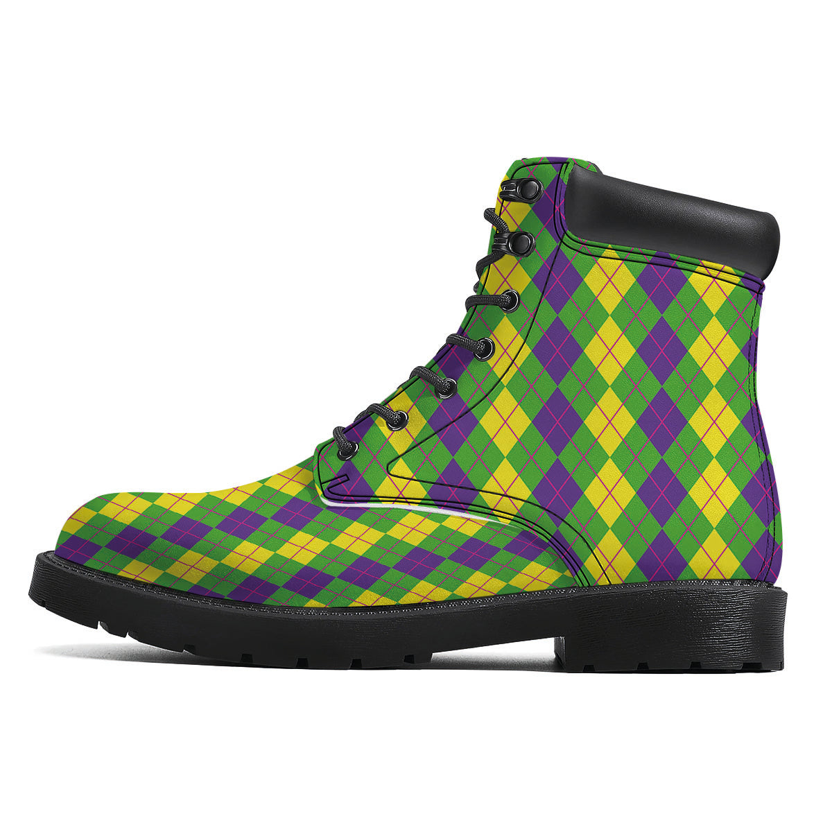 Argyle Mardi Gras Print Pattern Boots-grizzshop