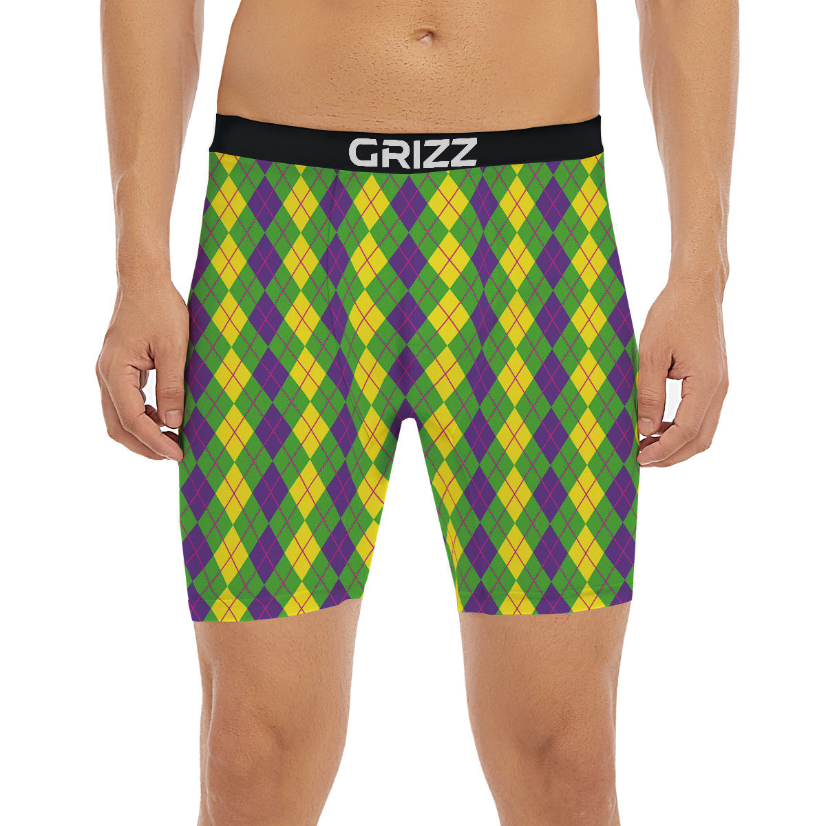 Argyle Mardi Gras Print Pattern Boxer Briefs-grizzshop