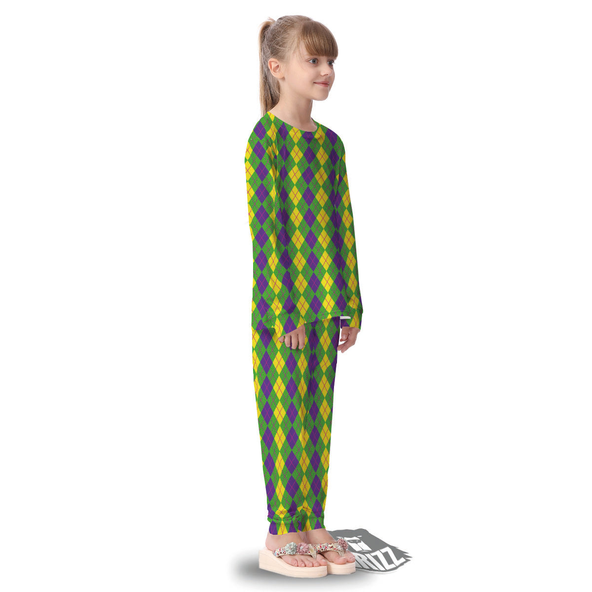 Argyle Mardi Gras Print Pattern Kid's Pajamas-grizzshop